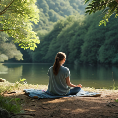 Home 4 ** A person looking peaceful and relaxed in nature, away from technology. Focus on serenity and connection with nature, perhaps with soft, natural lighting.
**