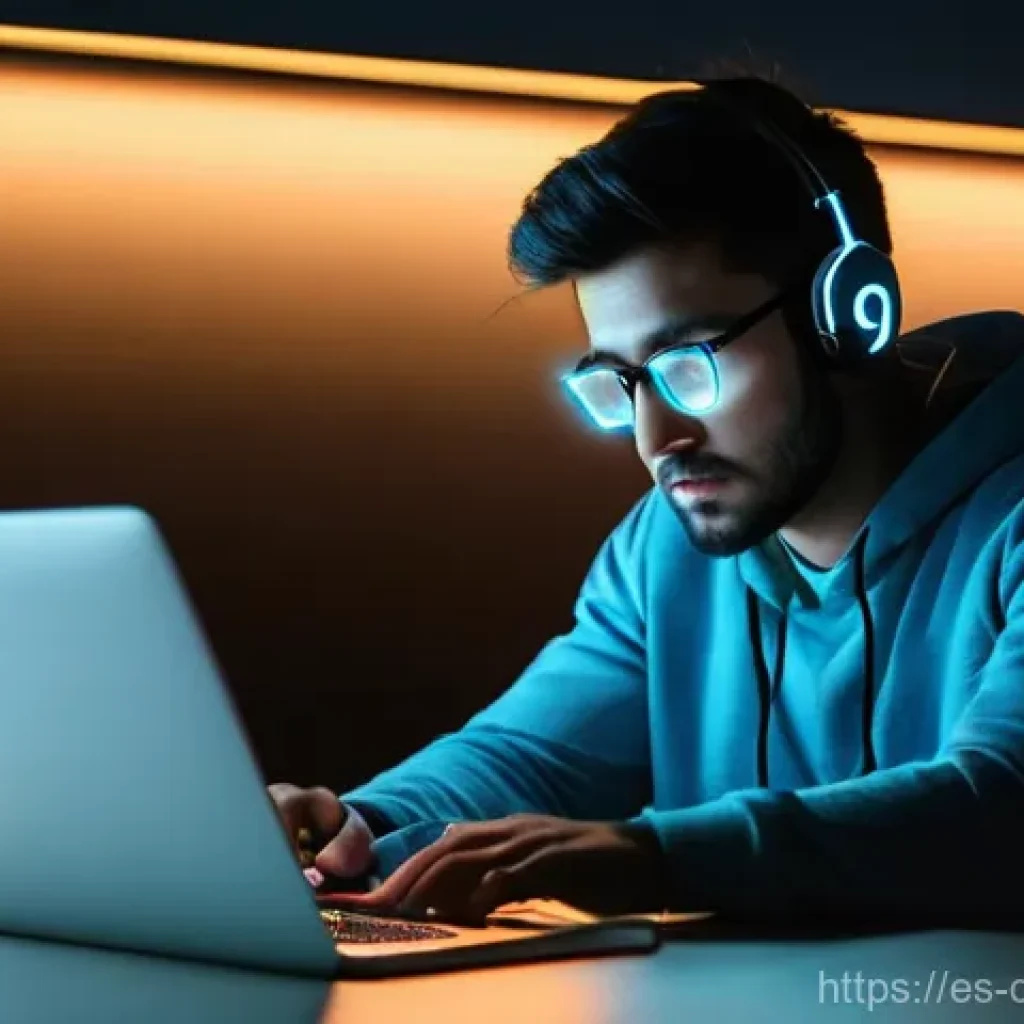 디지털디톡스와 온라인 회의 줄이기 - **Prompt:** A young adult, around 25-30 years old, sitting at a desk in a dimly lit room, illuminate...