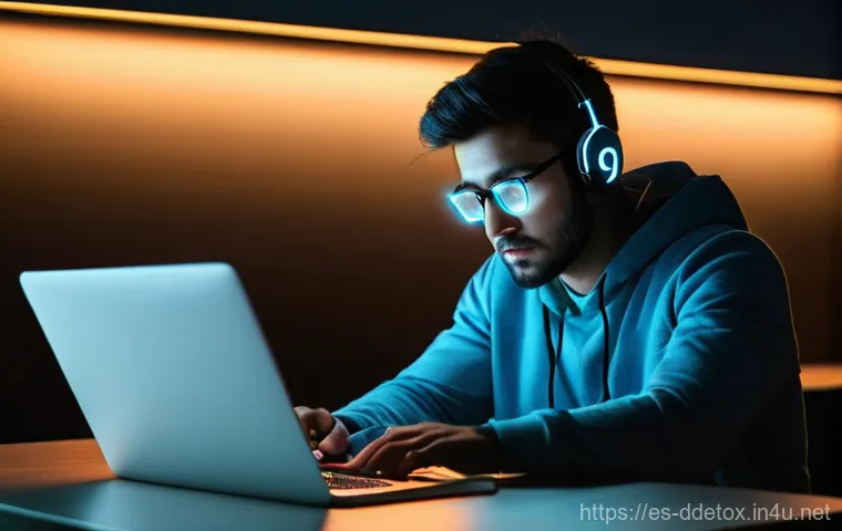 디지털디톡스와 온라인 회의 줄이기 - **Prompt:** A young adult, around 25-30 years old, sitting at a desk in a dimly lit room, illuminate...