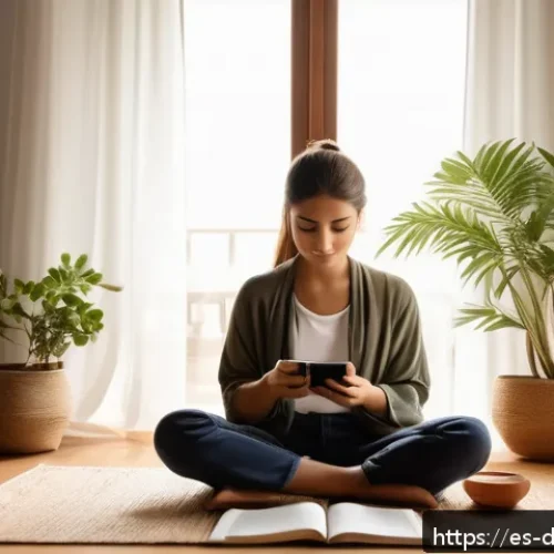 디지털디톡스와 소셜 미디어 일기 - A serene indoor scene depicting a young adult practicing mindful digital disconnection: sitting comf...