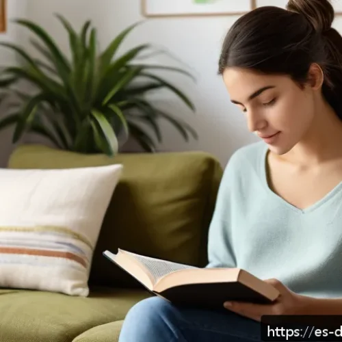 디지털디톡스와 불안감 해소 - A cozy living room scene in a modern Spanish apartment, showing a young adult woman sitting comforta...