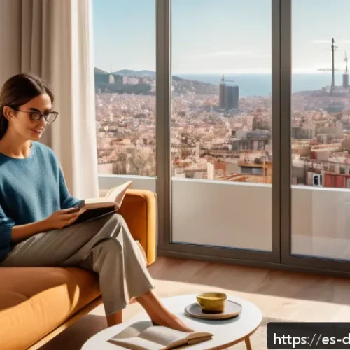 디지털디톡스와 개인적인 성장 - A serene digital detox scene set in a cozy, modern Spanish living room during sunset, featuring a yo...